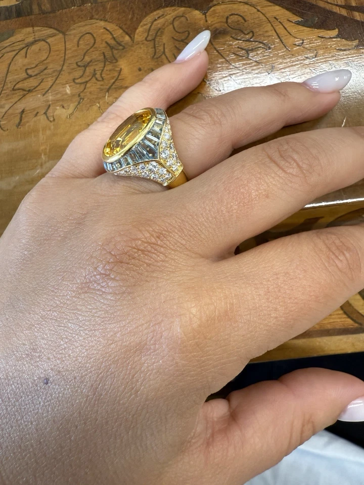 Кольцо BVLGARI Италия желтое золото 18 карат, желтый сапфир, аквамарин и бриллиант 1970-е - Изображение 3 из 4