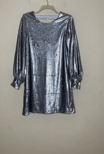 New David Lerner Sequin Open Back Long Sleeve Silver Mini Dress Size XS New