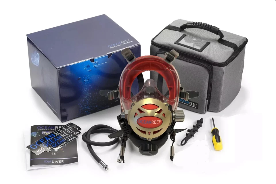 Máscara de buceo facial completa Ocean Reef Iron mediana/grande roja OR025021 Foto 2 de 2