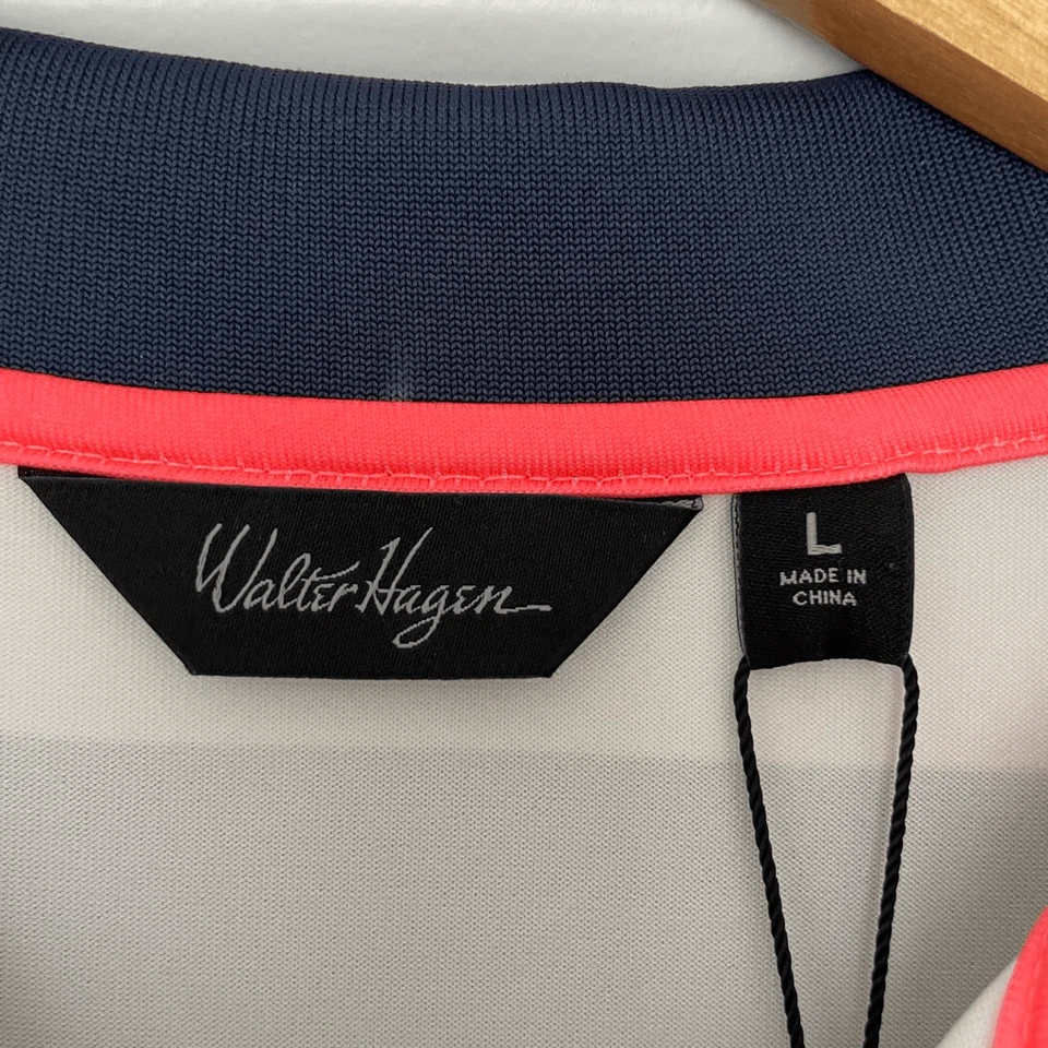 Walter Hagen Polo 衫男式大号蓝色橙色白色条纹高尔夫全新带标签 — 第 2/4 张图片