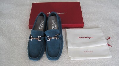 NEW SALVATORE FERRAGAMO SALAMANCA teal Suede Leather Men  display picture 3