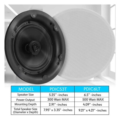 Pyle PDIC8LT Inch 70 Volt 600 Watt In Ceiling Wall Flush Mount Speakers 