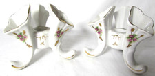 Vtg KALK German Elegant Porcelain 2 Triple Vases Hand Painted Flowers Gold Trim