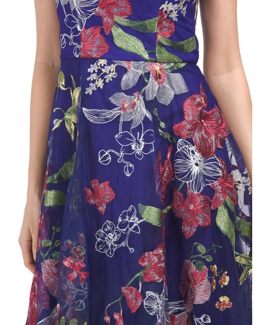 Marchesa Notte Floral Embroidered High-Low Hem Gown in Cobalt Blue sz 0  $895