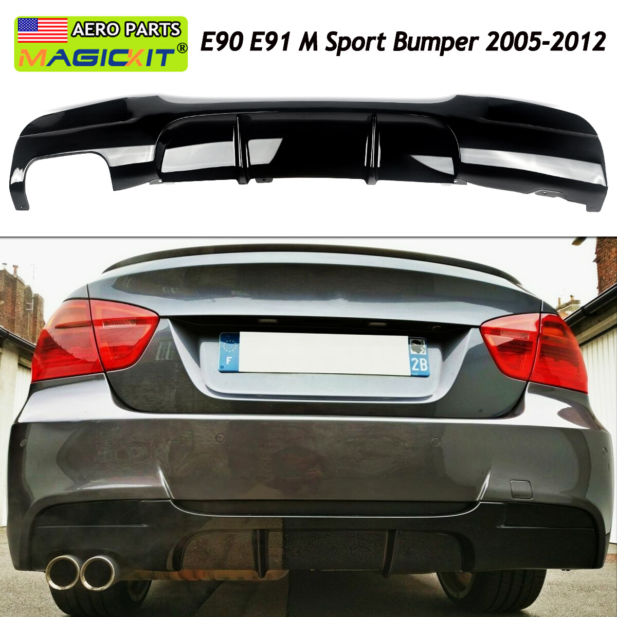 車のリアバンパーリップ、 BMW E90 325i 335i 2009-2012 スポーツ