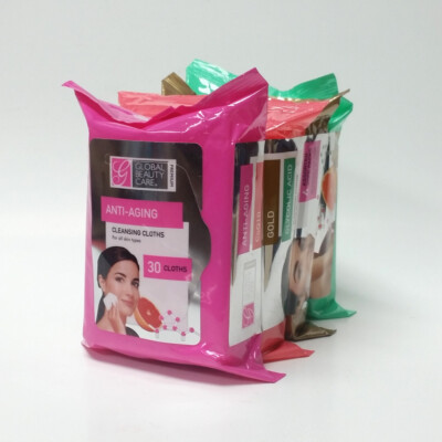 Global Beauty Anti-Aging CoQ10 Gold Glycolic Acid Face Cleanse Cloth Wipe 4 PK