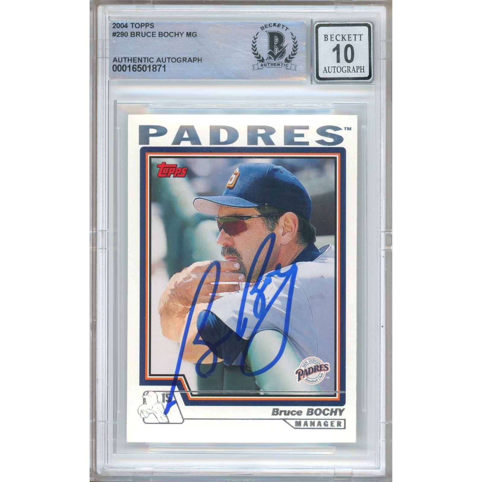Bruce Bochy San Diego Padres Signed 2004 Topps Card #290 BAS BGS Auto 10 Slab SD