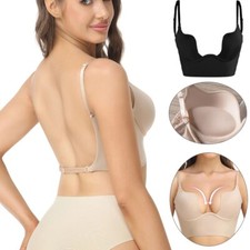 Push Up Bra Backless Women Low Cut Plunge Invisible Deep U Lingerie US