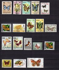 Papillons un lot de 15 timbres oblitérés /TE5504