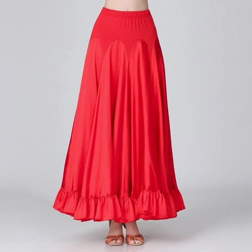 Damen Satin Ballsaal Rock modern Tanz Tanzkleidung Rüschen Walzer Tango Swing - Bild 7 von 20