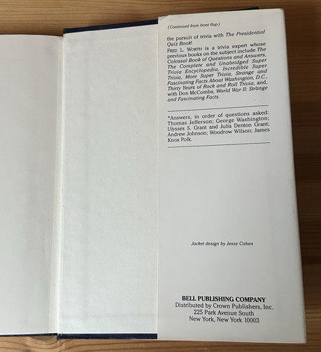 The Presidential Quiz Book by Fred Worth 1988 Bell Publishing Hardcover Book - Picture 5 of 10