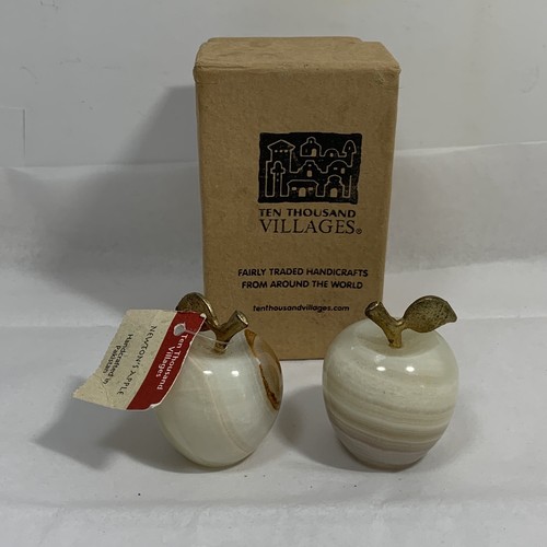 2 Stück Miniatur weißer Marmor Achat Apfel Figur goldfarben Blatt 1,75" Stein - Bild 2 von 11