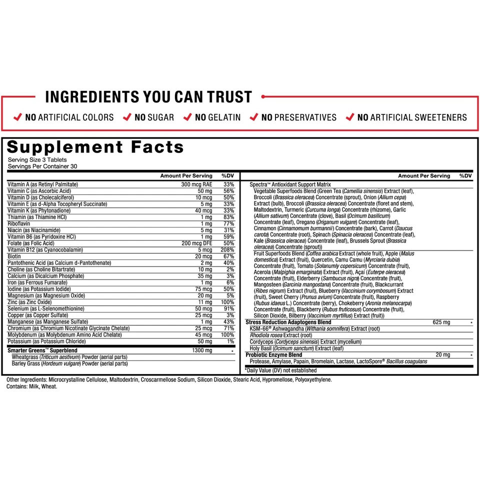 Comprimidos Force Factor Smarter Greens superalimentos con antioxidantes y probióticos Foto 3 de 4