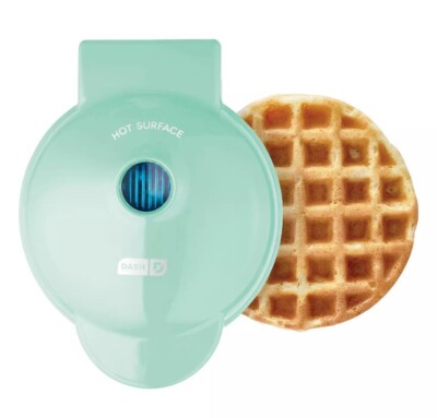 Dash Mini Waffle Maker in Aqua-5''H x 6.3''W x 3''D