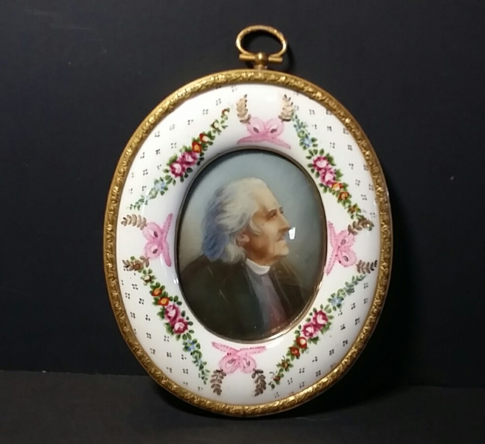 Antique Reverse Painting Porcelain Hand Painted Frame - Signed