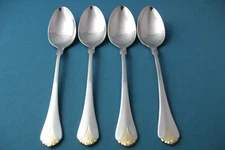 4 Place Oval Soup Spoons Yamazaki CARA GOLD 18/8 Stainless Korea 7 1/2"