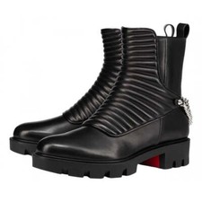 Christian Louboutin Maddic Max Flat Calf Black Chain Combat Ankle Boot 38.5