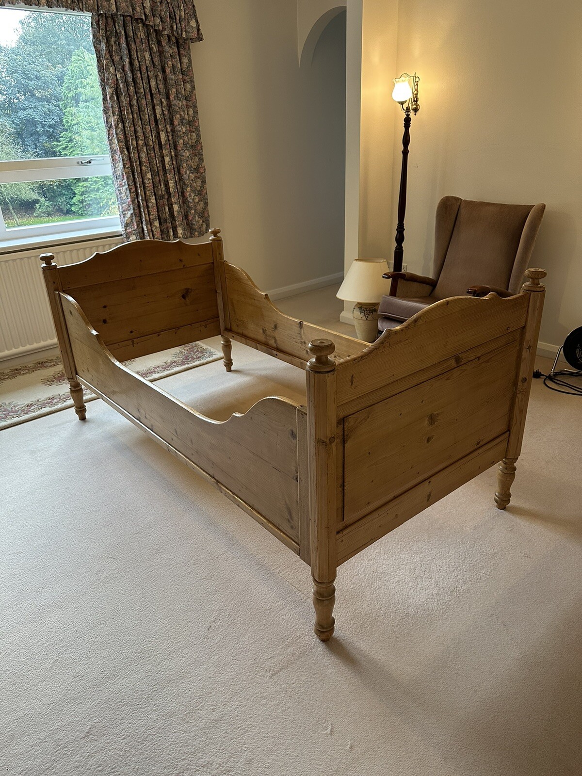 Antique single sleigh pine bed frame eBay
