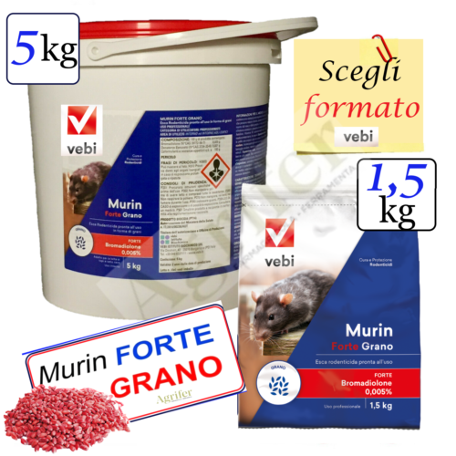 Vebi MURIN FORTE GRANO  1,5 / 5 kg - Veleno Topicida Ratticida per Topi e Ratti - Foto 1 di 5