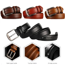 Men Genuine Leather Buckle Casual Dress Comfort Jean Belt Adjustable Waist Strap