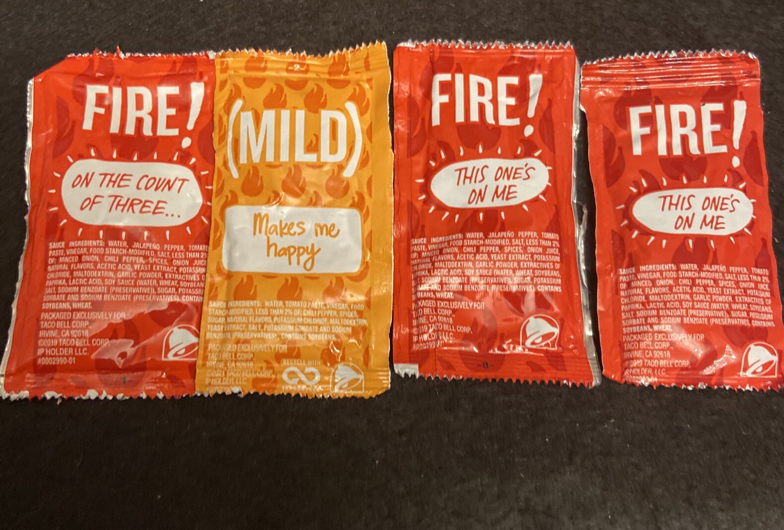 Lote de 4 condimentos paquete suave y fuego Taco Bell salsa