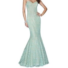 La Femme Lime Lace Sweetheart-Neckline Gown Strapless Size 6