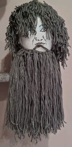 2pc Gray Crochet Beanie Hat & Long Beard Viking Nudu Fringe Renaissance Festival