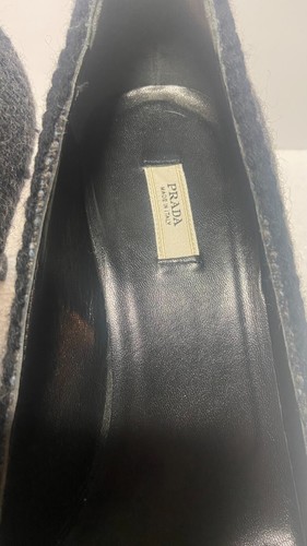 RARE Prada Heeled Mules Gray Bow Purple Rhinestone Embellished Tweed Size 37 7 - Picture 12 of 17