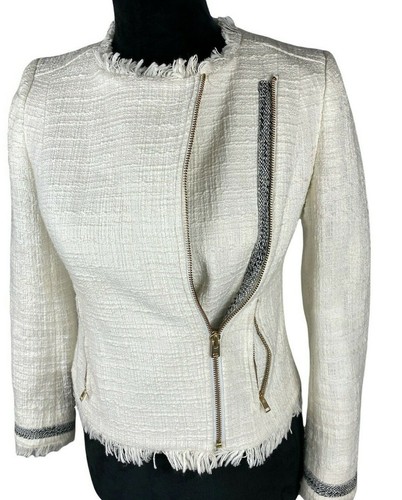 J Crew Womens Zip Tweed Fringes Cropped Jacket Blazer Bone White Size Zero - Picture 2 of 8