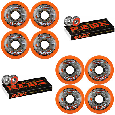 Labeda Asphalt Outdoor Inline Hockey Wheels - 8 Pack, 80mm, 85A Hardness, Orange (Includes Bones Reds Bearings)