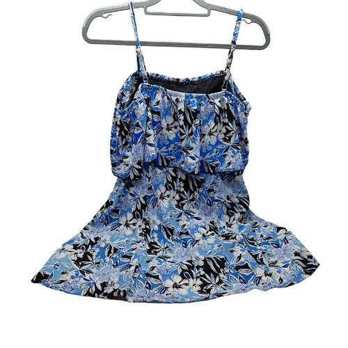 Fit 4U Floral Print White Blue Black Tankini Swim Top Size 10 - Picture 2 of 7