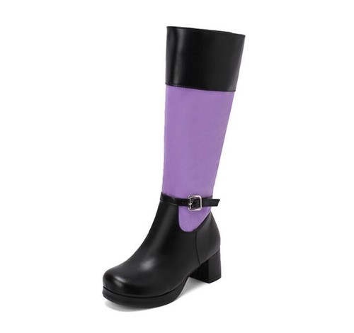 Mujeres Plataforma Empalme Media Pantorrilla Botas Tacón Grueso Zapatos Punta Redonda Cremallera Sexy - Imagen 11 de 19