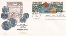 STAMP US SCOTT 1577, 1578 "Banking & Commerce" 10 CENT 1975 FDC - B