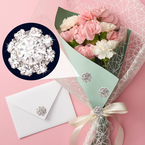 30 PCS 12Mm Crystal Rhinestone Buttons Silver Flatback Brooch Embellishments Flo - Picture 3 of 7