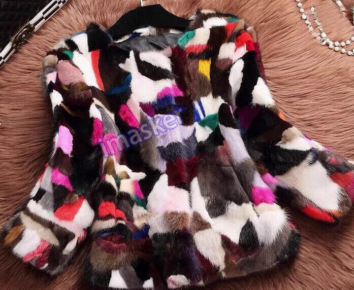 Women's 100% Real Mink Fur Short Coat in Vibrant Multi-Colors
