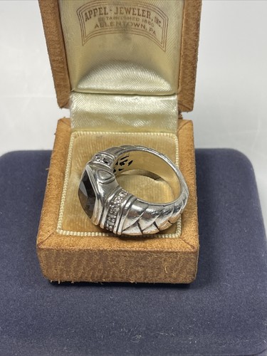 Scott Kay Sterling Silver Basket Weave Smokey Quartz & Diamond Ring - Picture 6 of 11