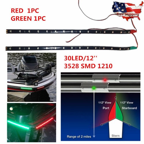 2pcs 12" 12V LED Strip Light RED&GREEN For Bow Boat Marine Navigation Waterproof - Picture 4 of 7