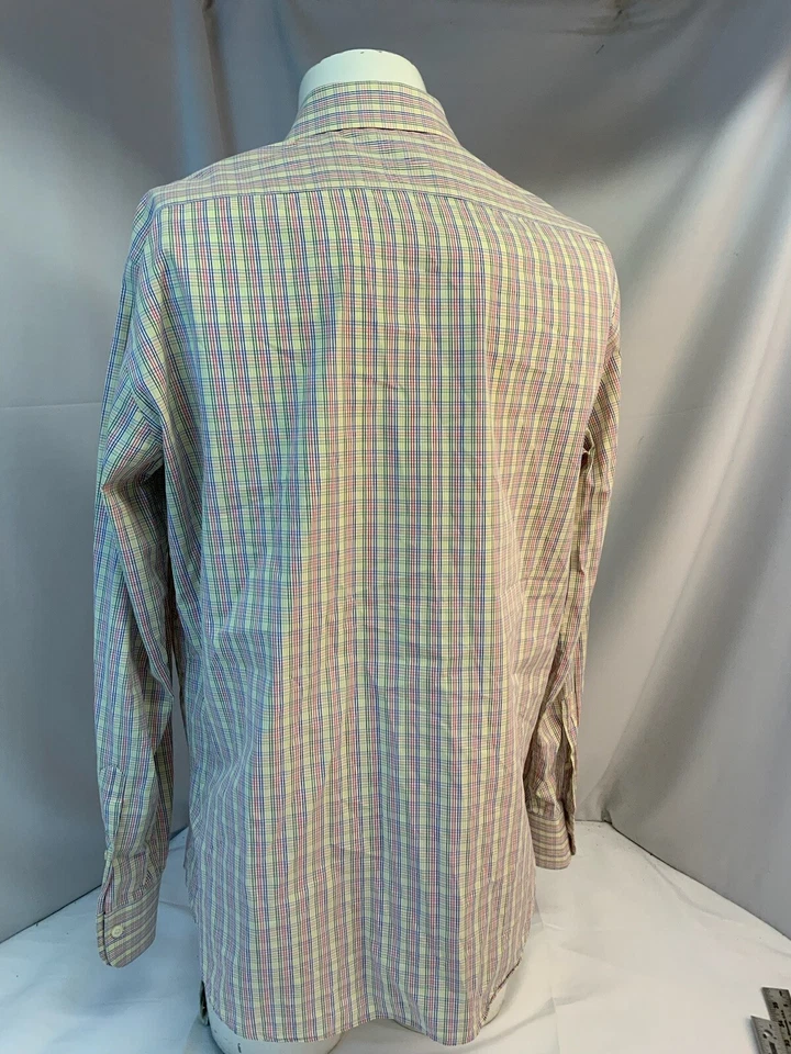 Camisa Botón Ingram L Hombres Amarillo Rosa Azul Algodón a Cuadros Md Italia YGI L1-213 Foto 4 de 4