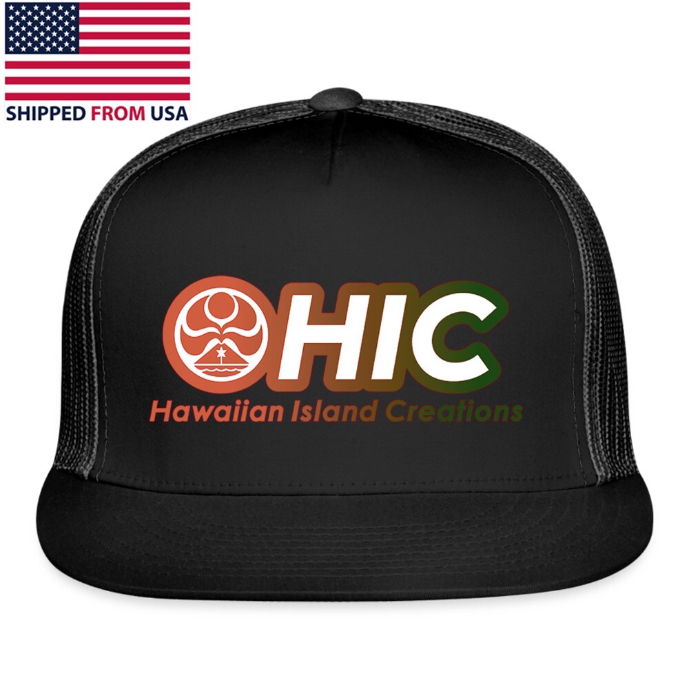 HIC Hawaiian Island Creations Logo Black Adjustable Trucker