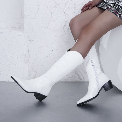 Stivali equitazione donna a punta cowboy western tacco basso casual metà polpaccio nuovi - Foto 4 di 15