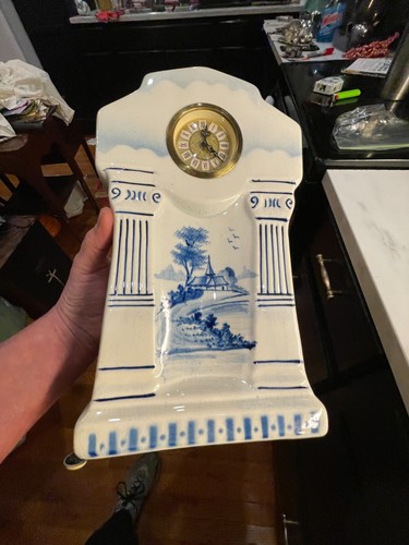 West Germany Porcelain Wind Up Clock M.W Mercedes Delft Motif Belgian Blue 417 - Picture 5 of 24