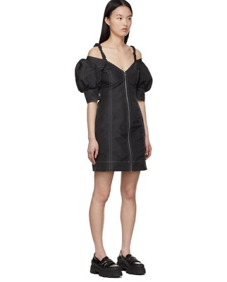 【GANNI】Black Polyester Mini Dress Black Black Textured Suiting Mini Dress | GANNI CA