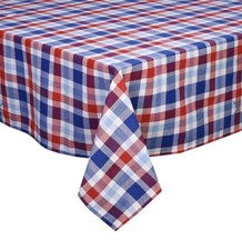 Red, White Blue Gingham Plaid Fabric Tablecloth Oblong 60 x 84 - Patriotic