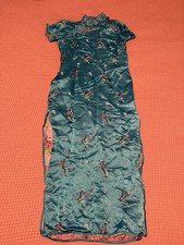 Peony Brand Shanghai China 100% Rayon Teal Blue Floral Size 36 Dress 