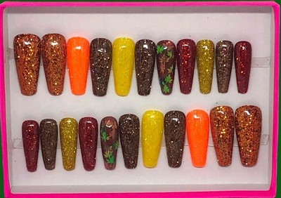 Handmade Custom Press On Nails UV Gel Medium Long Coffin Shape Metallic Glitter