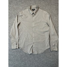 DKNY Mens Slim Fit Stretch Grid Check Button Down Shirt Grey White L