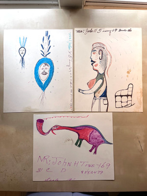 John H. Toney Outsider Art lot / 3 original drawings in pencil and markers