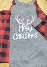 Children&rsquo;s Red Black Plaid Gray Holiday Merry Christmas Pajama Set Size 8