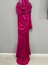 Fuchsia Beaded Satin Prom Gown Size 2 By Colors