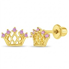 5 Point Crown Toddler / Kids Earrings Screw Back - Gold Plated Sterling Silver